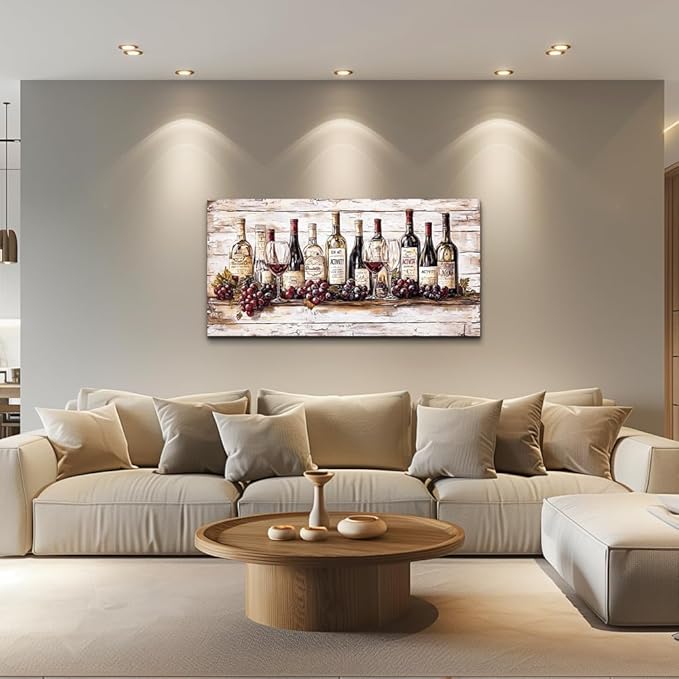 QIYILEXWART Canvas Wall Art For Living Room Wall Decor For Bedroom Kitchen Wall Decorations Wine Bottle Painting Farmhouse Pictures Artwork Room Aesthetic Home Decor Ready To Hang