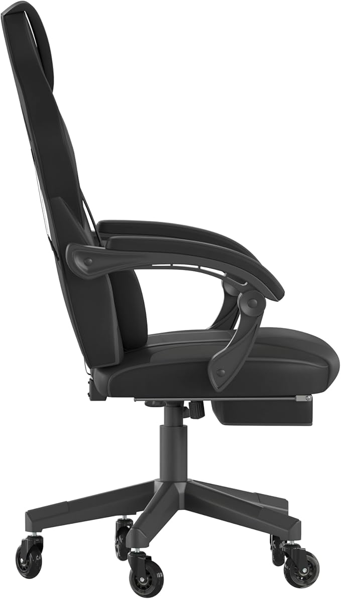 Flash Furniture X40 Gaming Chair Racing Computer Chair with Fully Reclining Back/Arms and Transparent Roller Wheels, Slide-Out Footrest, - Black/Gray