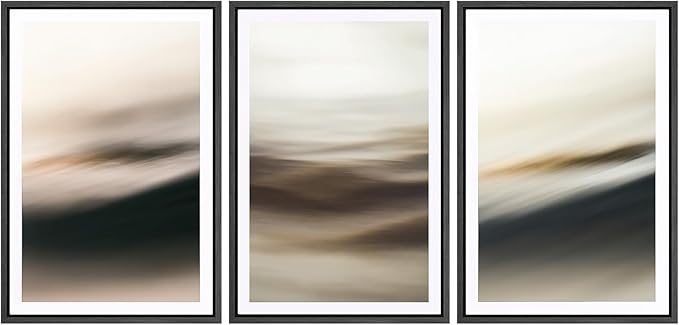 SIGNFORD Framed Wall Art Print Set Neutral Coastal Abstract Minimalist Ocean-Inspired Digital Art Modern Art Contemporary for Living Room, Bedroom, Office - 24"x36"x3 Black
