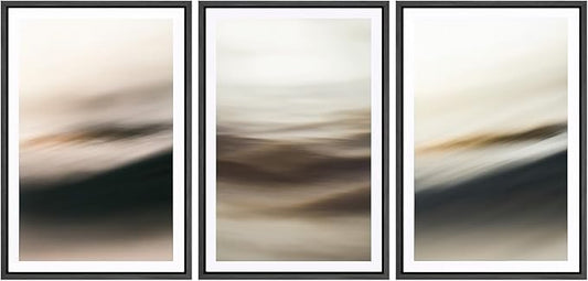 SIGNFORD Framed Wall Art Print Set Neutral Coastal Abstract Minimalist Ocean-Inspired Digital Art Modern Art Contemporary for Living Room, Bedroom, Office - 24"x36"x3 Black