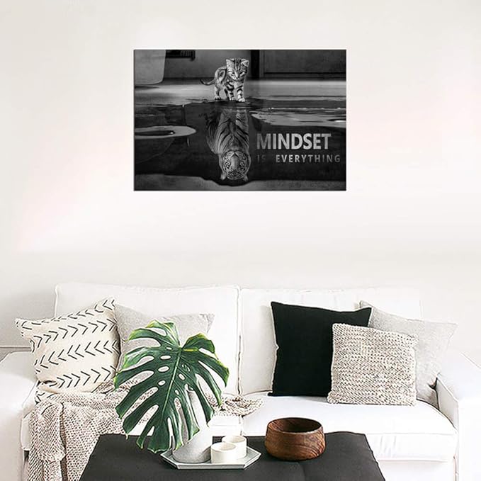 Modern Inspirational Wall Art Mindset Is Everything Framed Motivational Positive Wall Quotes Canvas Art Ready to Hang for Bedroom Classroom Decor - 12''Hx16''W