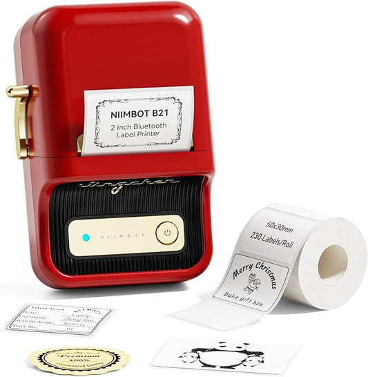 NIIMBOT B21 Label Maker Machine with Tape, 2 Inch Portable Sticker Printer Thermal Labeler for Gift Jar Candle Address Labels for Home Office Business Organization, Supports Mobile & PC, Red