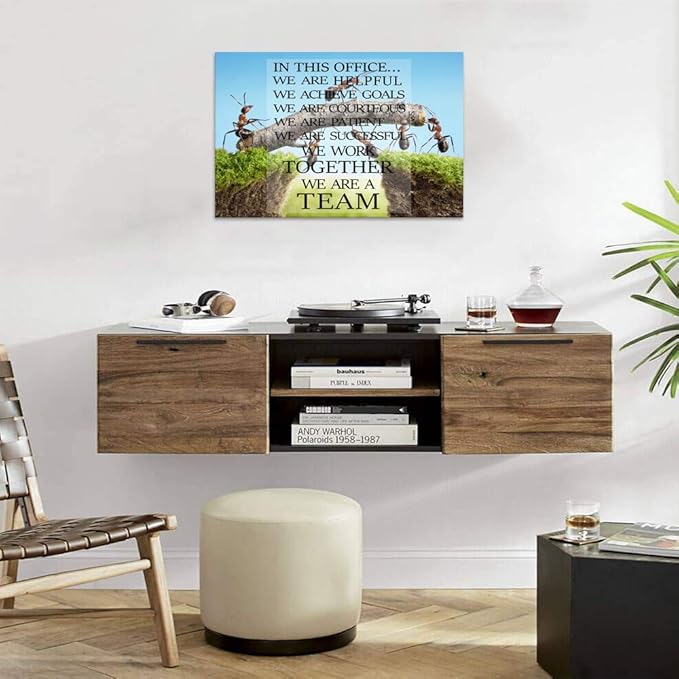 Modern Inspirational Posters Ants Constructing Bridge Motivational Quotes Teamwork Canvas Wall Art with Wooden Frame Ready to Hang for Office Home Decor - 12''Wx16''H