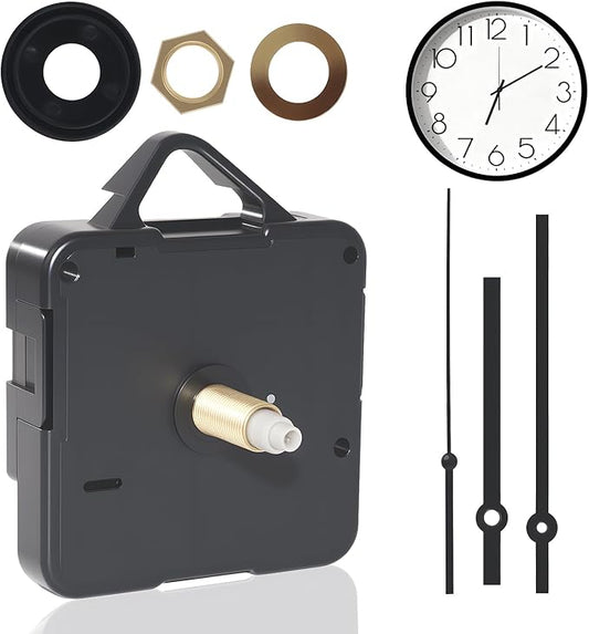 Silent Quartz Clock Mechanism Kit, High Torque Long Shaft Replacement Clock Movement for DIY Wall Clocks, Includes Clocks Hands and Quartz Movement Parts for Home and Office, Black