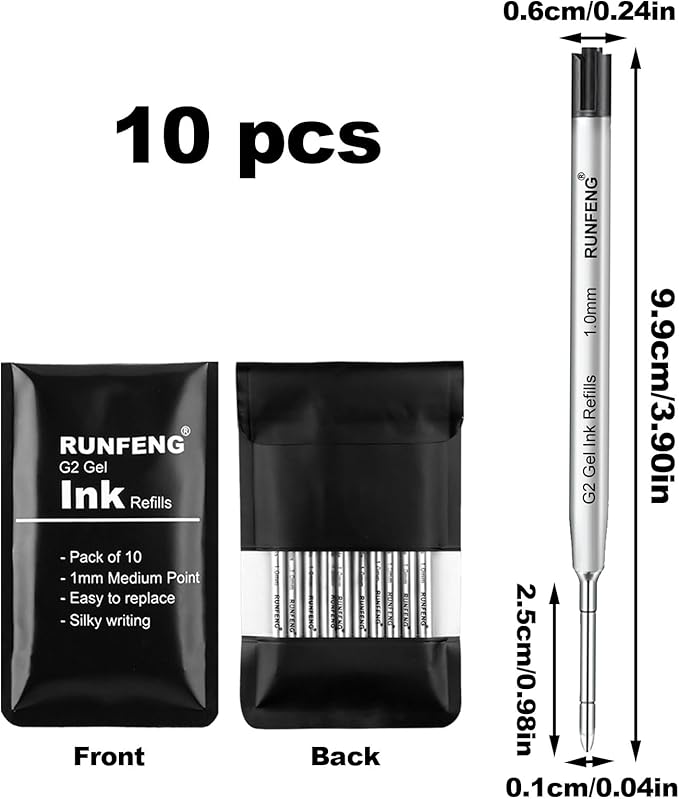 Pack of 10 Replaceable Ballpoint Pen Refills, G2 Gel Ink Refills,1mm Medium Point,Twist Pen Refill,Ball Point Pen Refills,Ink Refills for Pens,Black Ink Refills