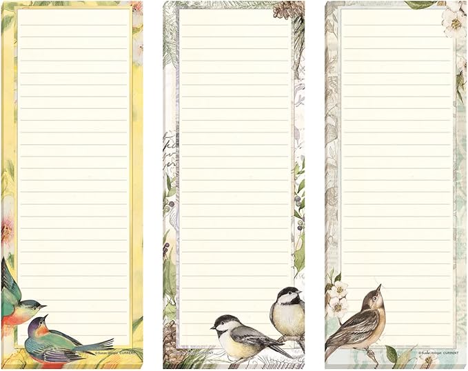 Current Seasonal Birds Magnetic Notepad Set – Set of 12 Mini Memo Pads, 12 Designs, 30-Sheet Pads, 2½ x 6½ Inches, Shopping List, To-Do Notes, Printed in The USA