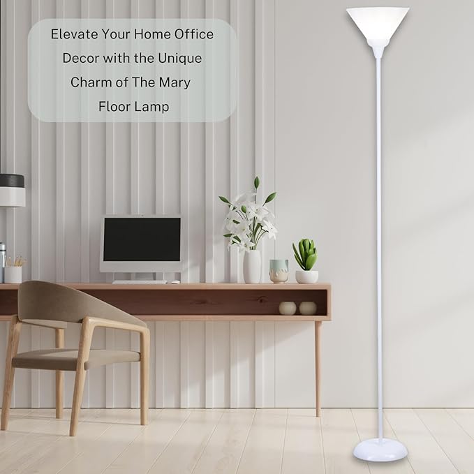 LIGHTACCENTS White Torchiere Floor Lamp - Floor Lamps for Living Room, Bedroom Standing Lamp, Modern Living Room Decor, 70-Inch Pole Light with Opal White Cone Shade - Stylish Tall Lamp
