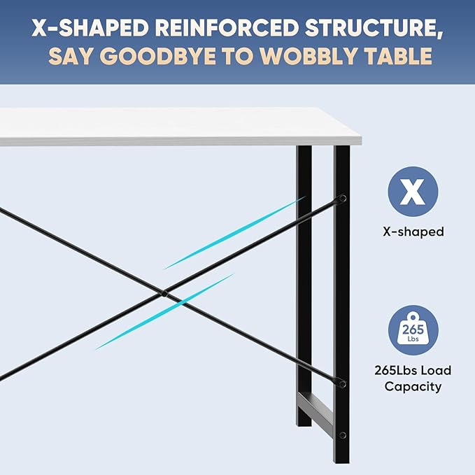 DUMOS 32 Inch Small Computer Desk for Home Office, Modern Study Work Table Simple Style for Bedroom, WritInchg Desks with X-Shaped ReInchforcement, Black