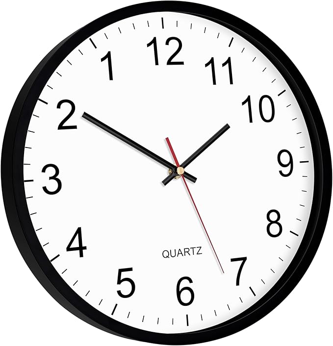 Foxtop Black Backwards Wall Clock, Runs Counterclockwise, 12 Inch Silent Non Ticking Battery Operated Round Analog Wall Clock for Bedroom Bathroom Home Office Classroom
