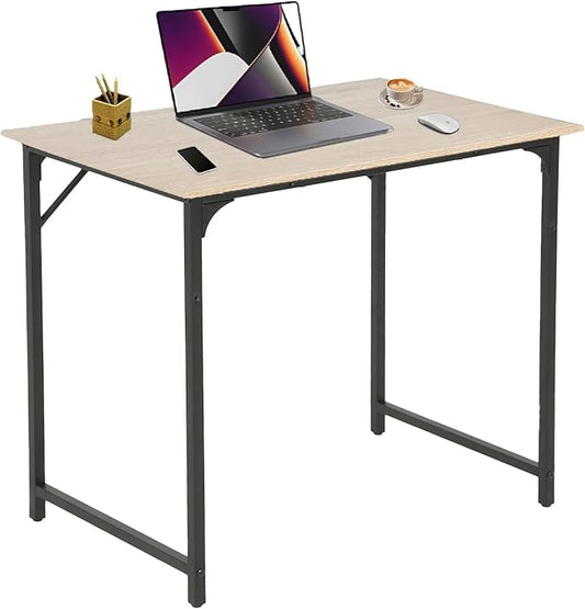 HCY Computer Desk 39 inch Writing Desk Home Office Study Workstation Modern PC Laptop Sturdy Simple Gaming Desk with Metal Frame (Nature) 39x20x29