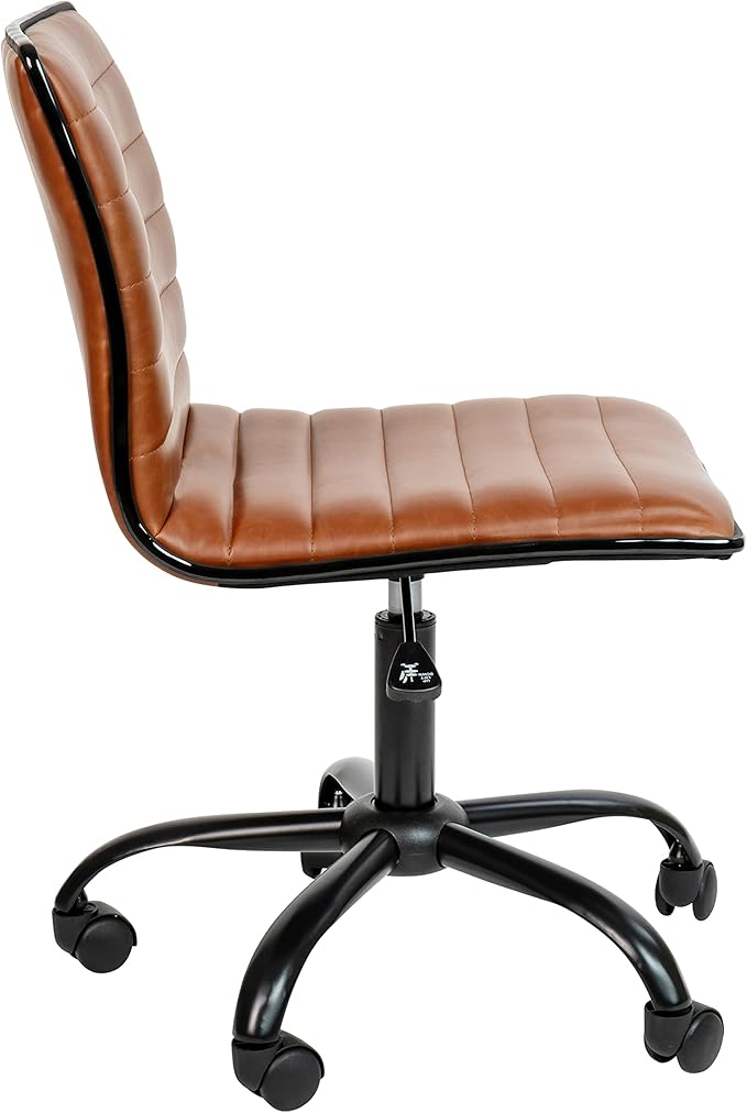 Flash Furniture Alan Low-Back Ribbed Upholstered Vinyl Swivel Desk Chair with Padded Seat, Modern Adjustable Height Padded Office Chair, Brown