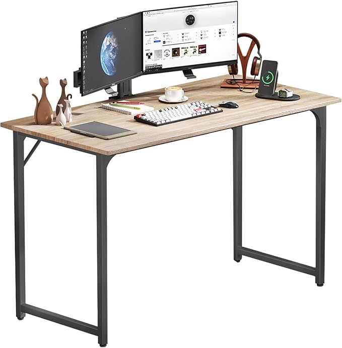 Computer Desk 47 inches Writing Desk Home Office Study Workstation Modern PC Laptop Sturdy Simple Gaming Desk with Metal Frame (Nature)