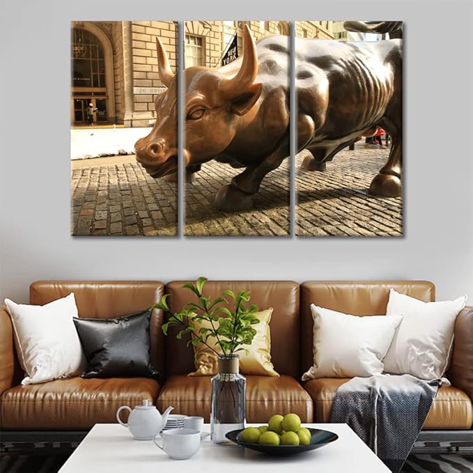 TUMOVO 3 Panels Wall Decor Living Room The Copper Bull Full of Strength in the Sun Pictures Printed on Canvas Giclee Gallery-Wrapped Stretched and Framed Ready to Hang - 42" Wx28 H