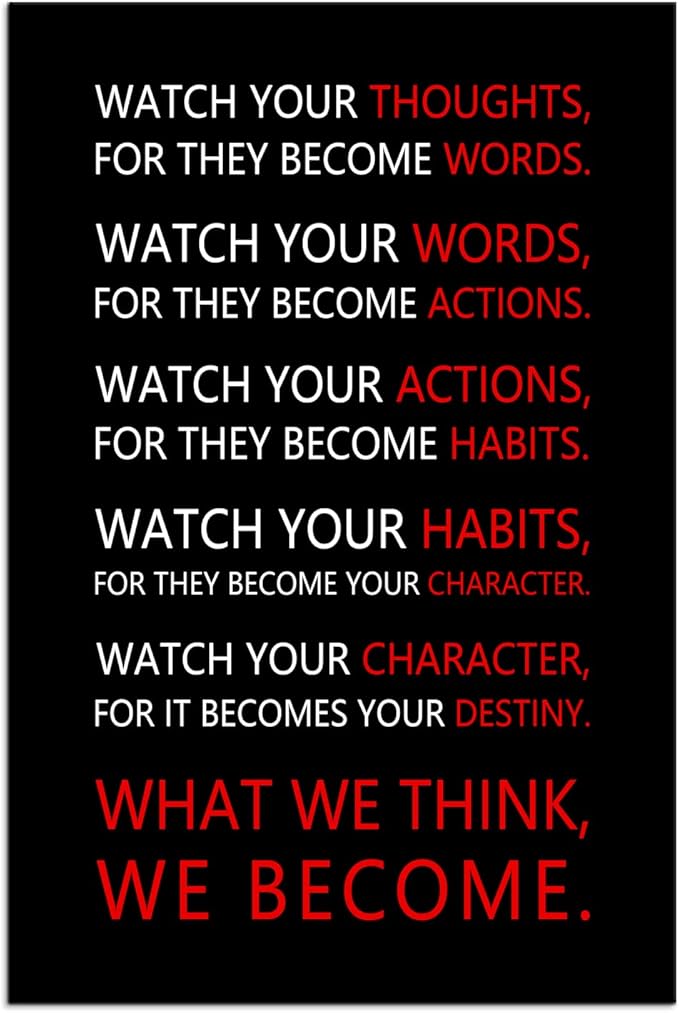 Watch Your Thoughts Inspirational Wall Art Motivational Canvas Painting Inspiring Quotes Posters Prints Artwork Living Room Home Office Classroom Decor Framed Ready to Hang [12''W x 18''H]