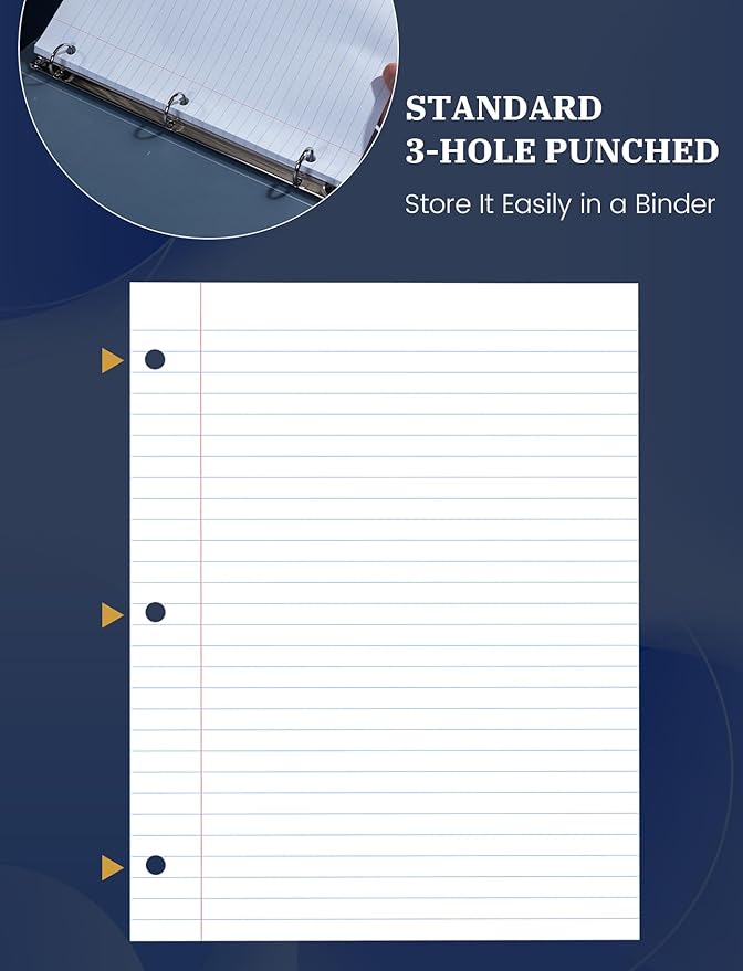 Loose Leaf Paper Wide Ruled, 8-1/2 x 11 In, 400 Sheets Filler Paper for 3-Ring Binder, Double-Printing Lined Paper, 3-Hole Punched Notebook Paper Binder Paper 8.5'' x 11'', 4 Pack, 100 Sheets/Pad