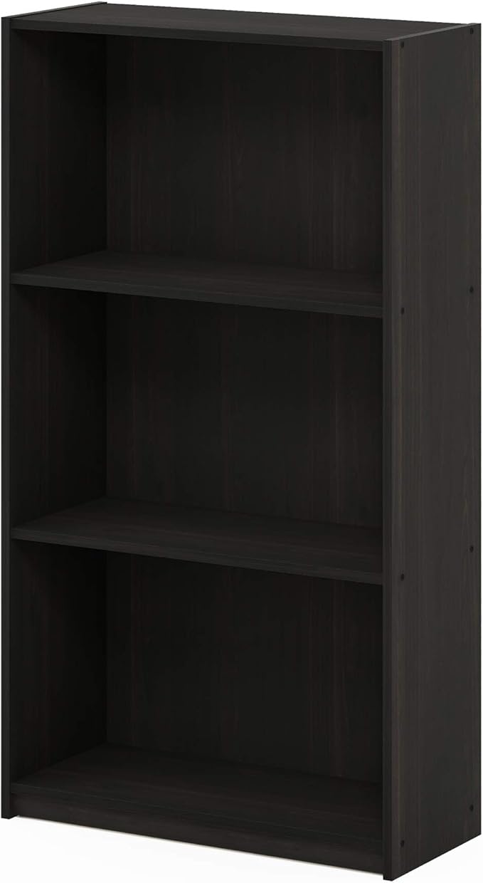 FURINNO Basic 3-Tier Bookcase/Bookshelf/Storage Shelves, Dark Espresso 9.25D x 21.73W x 39.5H in