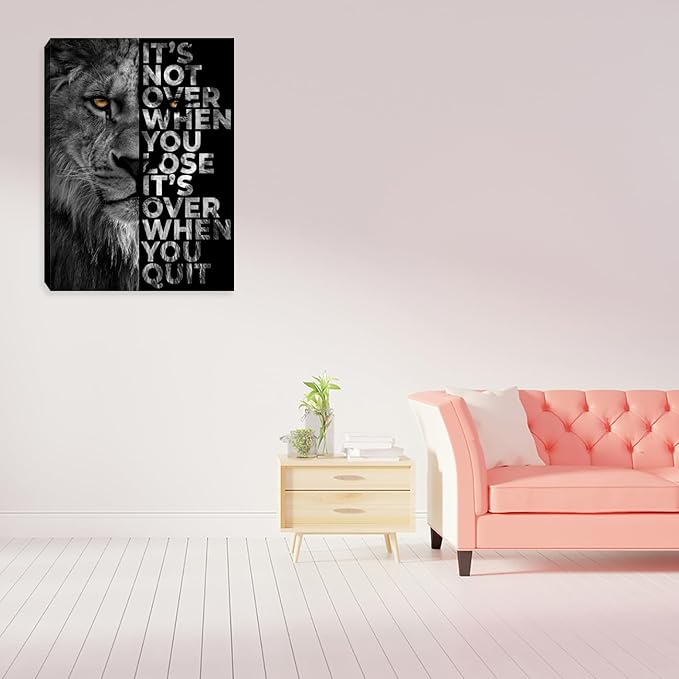 Motivational Lion Wall Art Inspirational Black Picture Painting Poster Prints Inspiring Positive Quotes Wall Decor Home Living Room Bedroom Workplace Office Decorations Framed Artwork 12"x16"