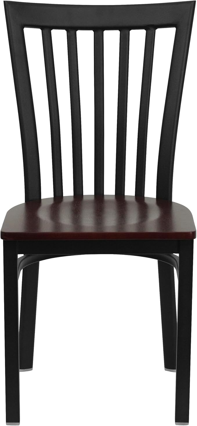 Flash Furniture HERCULES Series Black School House Back Metal Restaurant Chair - Mahogany Wood Seat