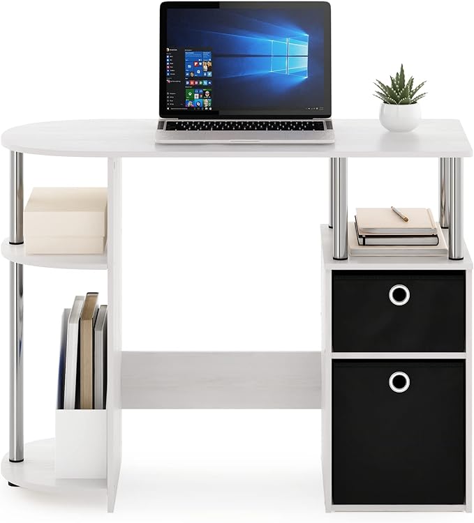 Furinno Jaya Simplistic Computer Study Desk, White Oak/Chrome/Black