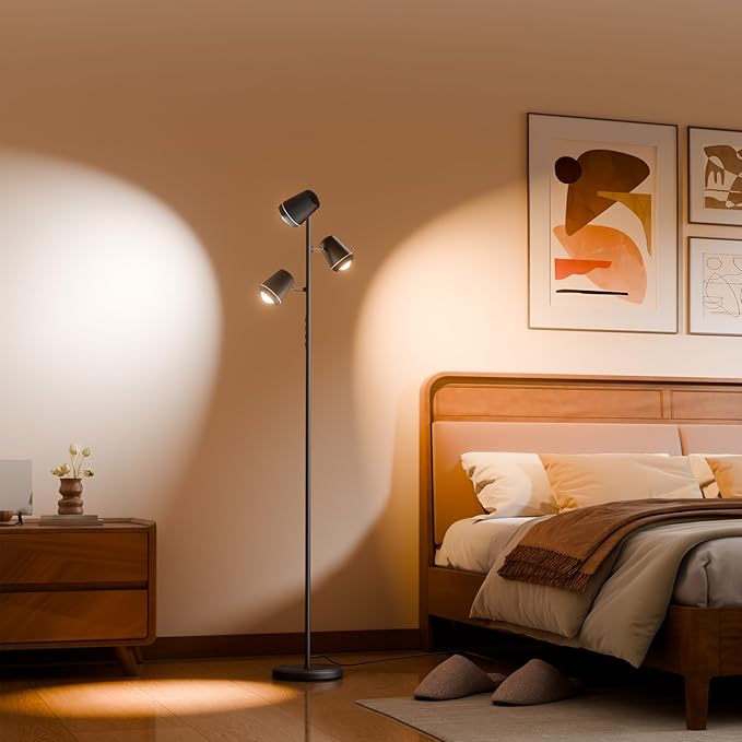 36W LED Tree Floor Lamp, Upgraded 3 Rotatable Lights Standing Lamp with Remote & Touch Control, Dimmable Tall Lamp Modern Floor Lamps for Living Room Bedroom Office