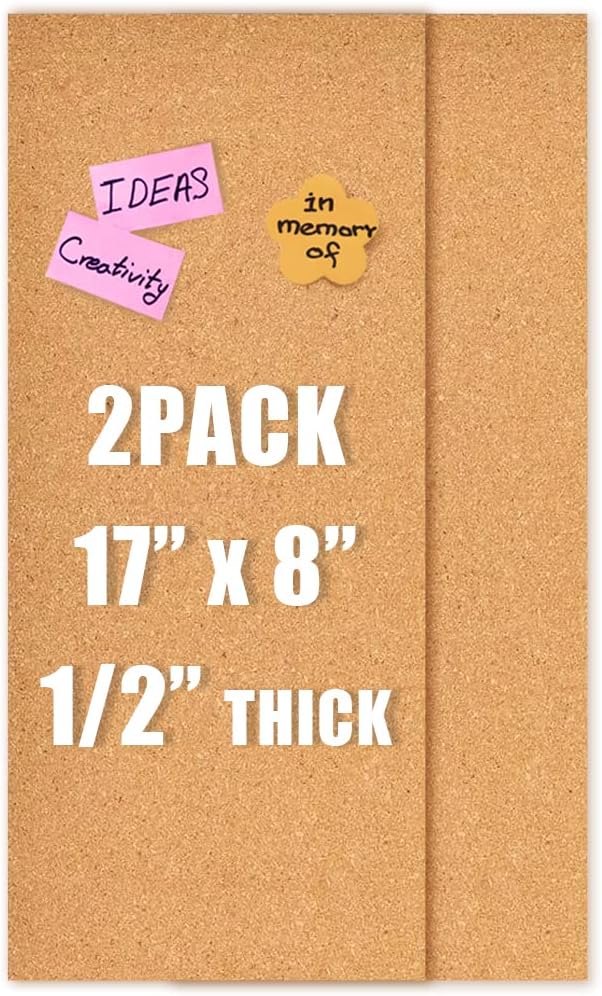 17x8 Cork Board Tiles Bulletin Board, 1/2" Thick Self-Adhesive Cork Boards for Walls, Cork Tiles Vision Board for Home, Office, School, Bulletin Board Decorations(12mm,2pc)