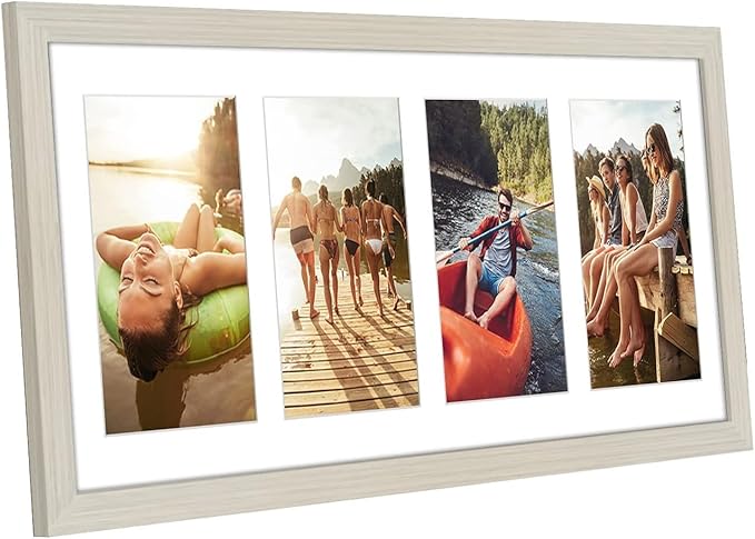 Americanflat 4x6 Collage Picture Frame with Shatter-Resistant Glass - Fits Four 4x6 Photos or Use as One 8x20 Picture Frame - Signature Collection - Collage Frames for Wall Display- Light Wood