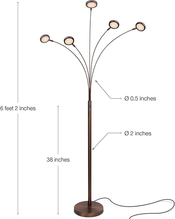 Brightech Orion Arc Floor Lamp for Living Room, Tree Floor Lamp with 5 Adjustable Arms, Multi-Head Standing Lamp with Flexible Rotating LED Lights for Bedroom, Dorm - Bright Hanging Lighting - Bronze