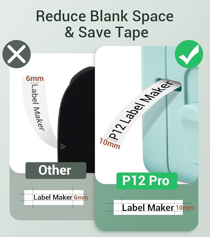 Phomemo P12 Label Maker Machine with 6 Tape, Colored Label Tapes(Green/Blue/Pink/Yellow/Black on White) Bluetooth Label Printer with Label Tape Perfect for Home, Office, School