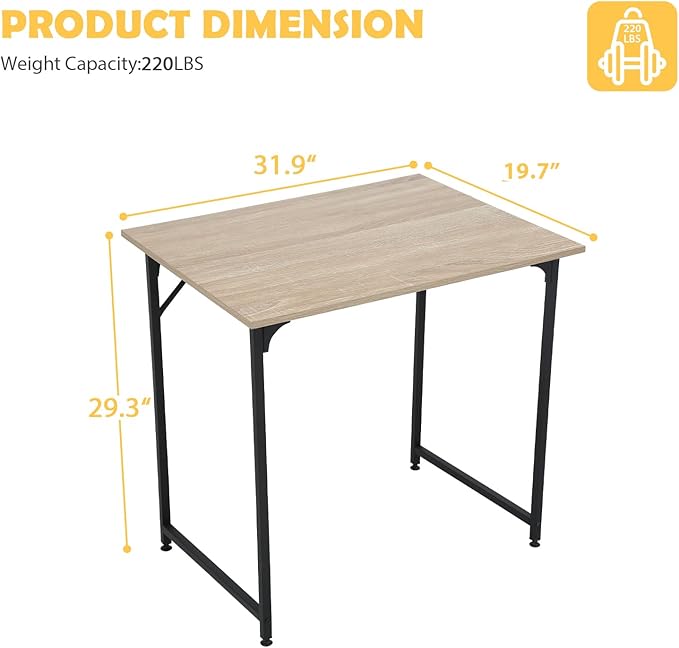 Small Desk,Computer Desk,Study Table,Desk 32 Inch,Metal Frame Office Desk,Modern Simple Style Desk for Home Office,Small Tables for Small Spaces,Adjustable Leg Pads,Nature