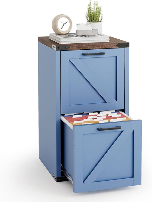 VINGLI 2 Drawer Farmhouse Metal File Cabinet, Home Office Filing Organizer for Letter File Folder Storage, Printer Stand with Drawers, Archivador, Vertical Filing Cabinet for Study, Business (Blue)