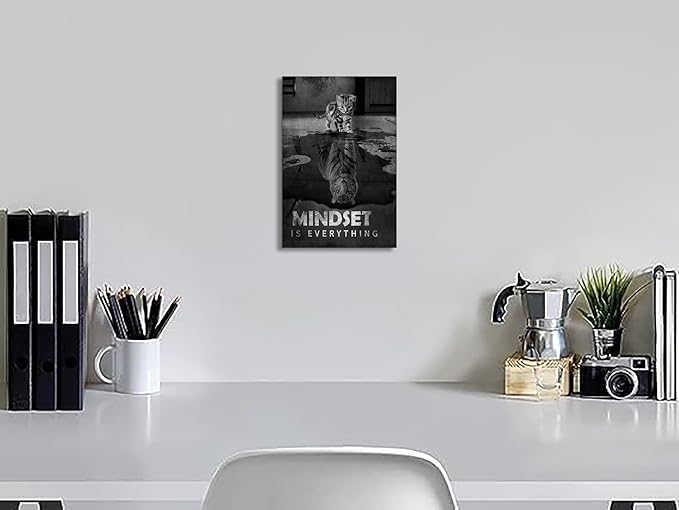 Inspirational Canvas Prints Cat Tiger Wall Art Mindset Pictures Motivational Quotes Animal Poster for Office Decor Framed Ready to Hang 12x16inches