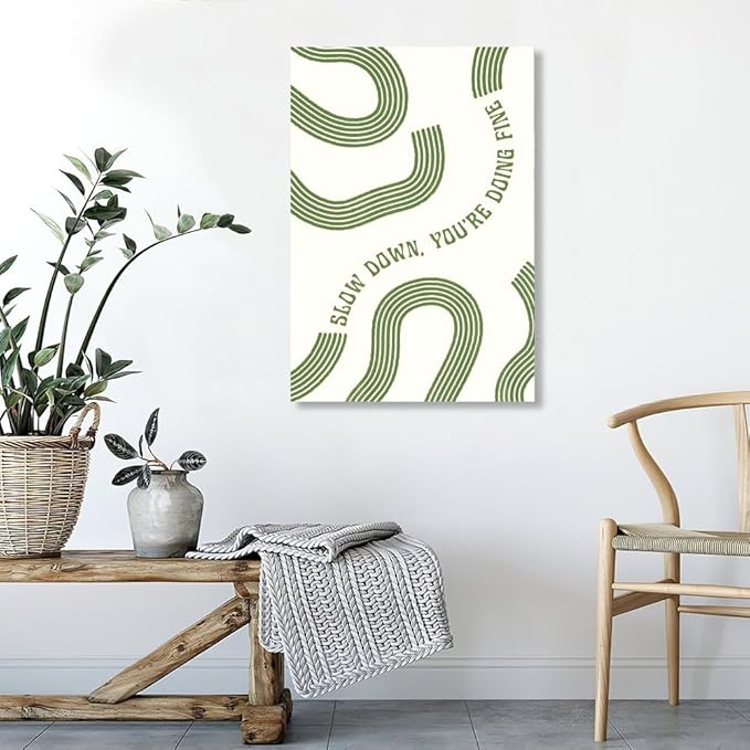 Balsuka Slow Down You’re Doing Fine Wall Art Retro Minimalist Motivational Quote Music Poster Inspirational Midcentury Song Lyrics Sage Green Canvas Prints for Bedroom Home Decor 16x24inch Unframed
