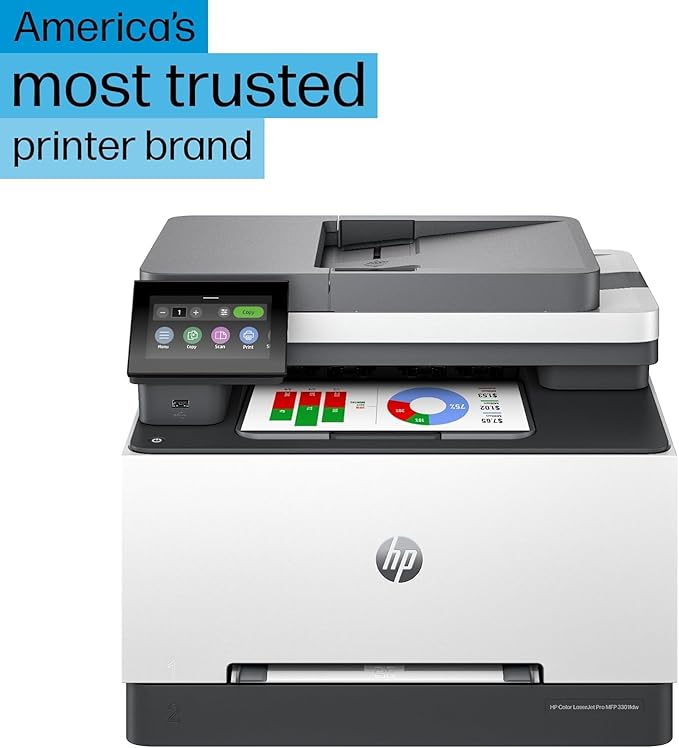 HP Color Laserjet Pro MFP 3301cdw Wireless All-in-One Color Laser Printer, Office Printer, Scanner, Copier, Fax, ADF, Duplex, Best-for-Office (74T92FR) (Renewed)