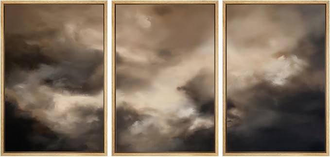 SIGNWIN Framed Canvas Print Wall Art Set Dramatic Stormy Sky Moody Cloudscape Illustrations Modern Art Decorative for Living Room, Bedroom, Office - 24"x36"x3 Natural