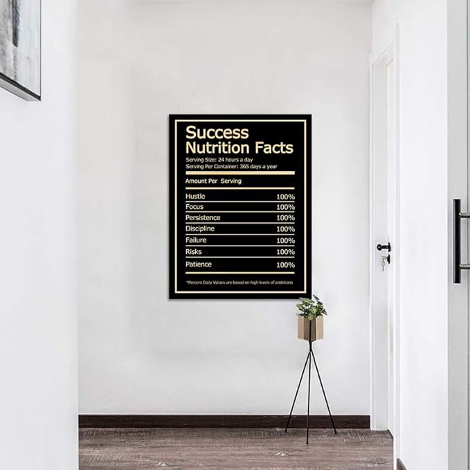 Framed Inspirational Quote Picture Wall Art Modern Success Nutrition Facts Canvas Painting Motivational Poster Wall Decor Artwork Easy to Hang for Office Home Classroom Decor - 28''W x 44''H