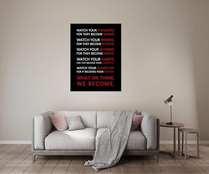 Motivational Wall Art for Office Classroom Watch Your Thoughts Inspirational Canvas Painting Inspiring Quotes Posters Prints Artwork Living Room Home Decor Framed Ready to Hang [30''W x 40''H]
