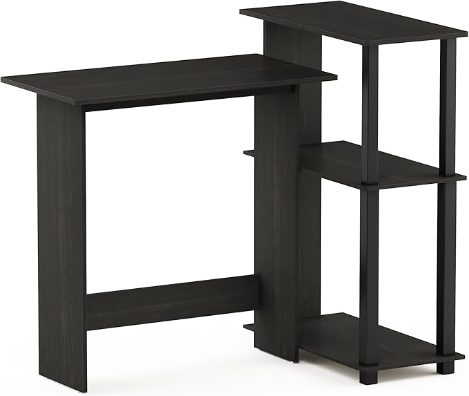 Furinno Abbott Corner Computer Desk with Bookshelf, Espresso/Black
