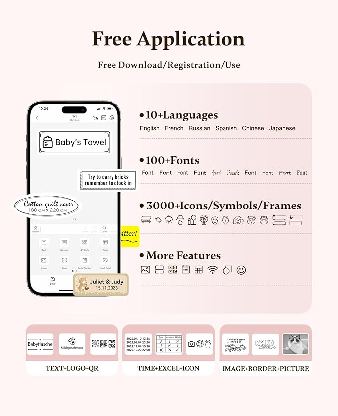 NIIMBOT 300 DPI D11 Label Maker Machine with 1 Tape, Mini Portable Label Printer, Bluetooth Thermal Label Printer Sticker Labeler for Office Home Kitchen School Organization, Pink