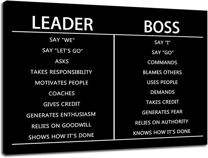 Leader Boss Difference Inspirational Wall Art for Office Motivational Black Positive Guide Canvas Poster Painting Prints Wall Pictures for Living Room Home Decor Framed Artwork [24''W x 36''H]