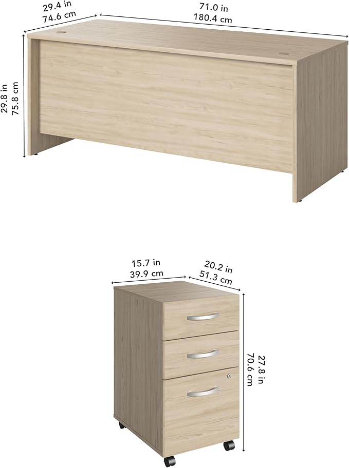 Bush Business Furniture 72W x 30D Office Desk with Mobile File Cabinet, Computer Table and Drawers for Home or Professional Workspace, Studio C Collection, Natural Elm