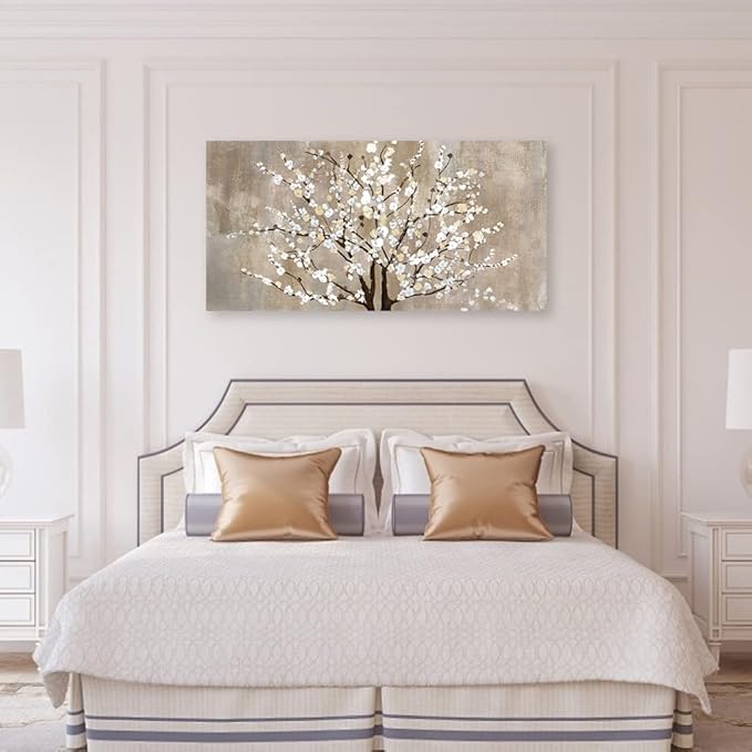 Flower Canvas Wall Art for Living Room & Bedroom - Plum Blossom Canvas Wall Pictures - Abstract Elegant Floral Canvas Prints - Framed & Ready to Hang - 20" x 40"