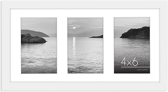 Americanflat 4x6 Collage Picture Frame with Shatter-Resistant Glass - Fits Three 4x6 Photos or Use as One 8x16 Picture Frame - Signature Collection - Collage Frames for Tabletop and Wall - White