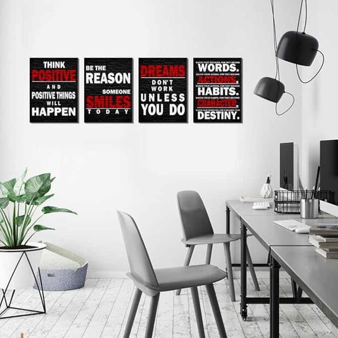 Inspirational Poster Watch Your Thoughts - Large Art Quote for Living Room Bedroom Gym - Black & Red