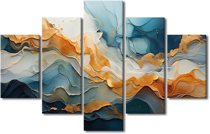 Abstract Canvas Wall Art Decor Modern Living Room Wall Art 5 Panel Wall Art Abstract Natural Scenery Painting Art Printing for Nature Enthusiasts Office Decoration Framed Ready to Hang 60x40 in
