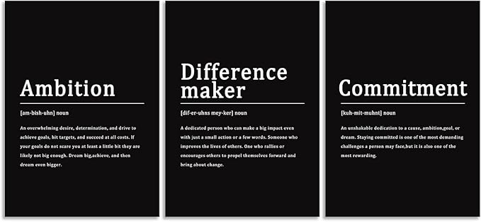 Motivational Canvas Wall Art Office Wall Decor Difference maker Noun Poster Inspirational Artwork Ambition Commitment Noun Picture Print Framed Home Living Room Gym Wall Decor[60''Wx 28''H]