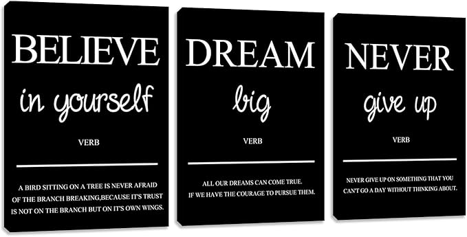 Motivational Wall Art for Office Inspirational Canvas Wall Decor Wall Painting Pictures Poster Black Framed Wall Decor Artwork Decorations Gifts for Women Men Bedroom Living Room Decor (36”Wx16”H)