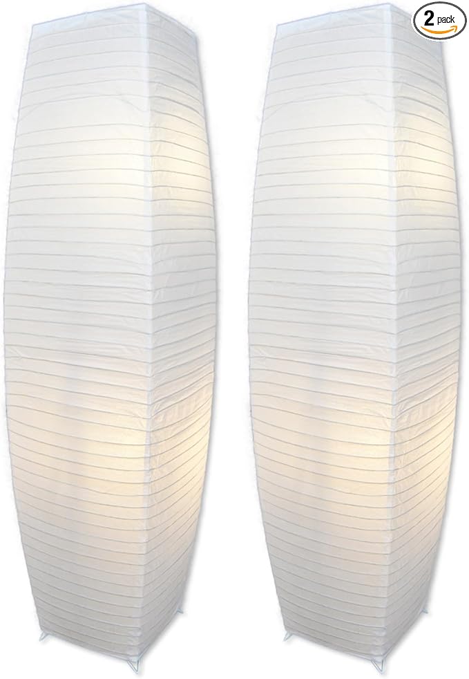 LIGHTACCENTS Rice Paper Floor Lamps for Living Room - 2-Pack White Paper Standing Lamps with On/Off Footswitch - Elegant Bedroom Decor Lamp for Bedroom - Versatile Lamps for Living Room