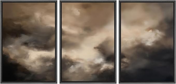 SIGNWIN Framed Canvas Print Wall Art Set Dramatic Stormy Sky Moody Cloudscape Illustrations Modern Art Decorative for Living Room, Bedroom, Office - 16"x24"x3 Black