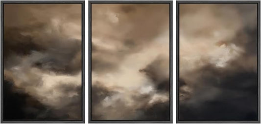 SIGNWIN Framed Canvas Print Wall Art Set Dramatic Stormy Sky Moody Cloudscape Illustrations Modern Art Decorative for Living Room, Bedroom, Office - 24"x36"x3 Black