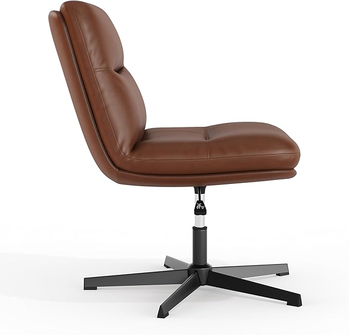 Flash Furniture Chloe Commercial Mid-Back Swivel Office Chair, Wide Design, Padded LeatherSoft, Adjustable Height, Ergonomic Mid-Rise Back, Armless, Cognac/Black